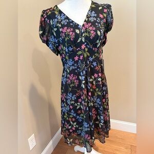 Calvin Klein Chiffon Floral Black Dress Sz 6 NWT Polyester Midi